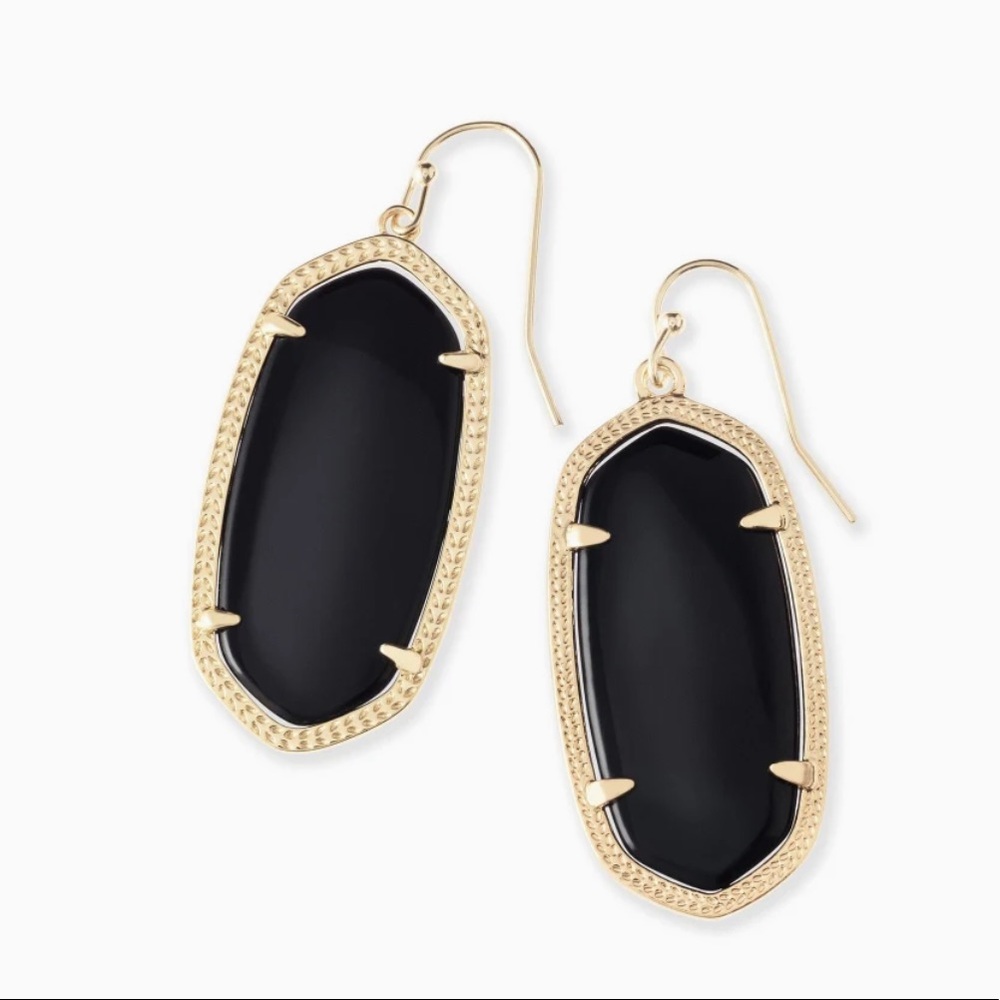 Kendra Scott Elle Gold Drop Earrings in Black Opaque Glass